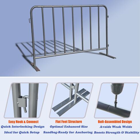2-Pack 5 Feet Steel Crowd Control Barricades 60" W x 39" H Each, Bolt-Assembled, Flat Feet Portable Interlocking Barrier, Heavy Duty Steel Barricade Indoor/Outdoor (Grey) in Kuwait