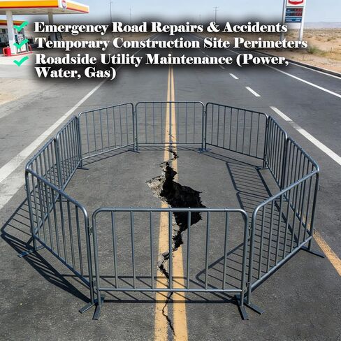 2-Pack 5 Feet Steel Crowd Control Barricades 60" W x 39" H Each, Bolt-Assembled, Flat Feet Portable Interlocking Barrier, Heavy Duty Steel Barricade Indoor/Outdoor (Grey) in Kuwait