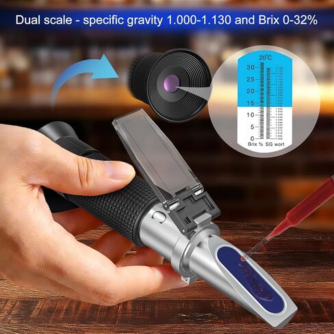Brix Refractometer with ATC, Dual Scale 1.000-1.130 SG & 0-32% Brix. High Precision, Ideal for Wine/Beer Brewing, Agriculture & lab use. Works as Alcohol & Honey Refractometer. in Kuwait