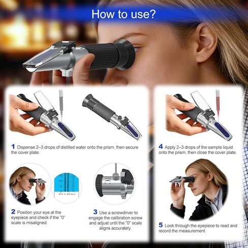 Brix Refractometer with ATC, Dual Scale 1.000-1.130 SG & 0-32% Brix. High Precision, Ideal for Wine/Beer Brewing, Agriculture & lab use. Works as Alcohol & Honey Refractometer. in Kuwait