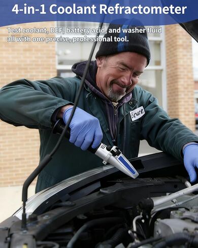 مقياس انكسار سائل التبريد المضاد للتجمد 4 في 1، مقياس انكسار سائل أد بلو AdBlue® مع ATC، جهاز اختبار مضاد التجمد للسيارات للإيثيلين جليكول، والبروبيلين جليكول، وسائل عادم الديزل، وحمض البطارية، وسائل غسيل الزجاج الأمامي in Kuwait