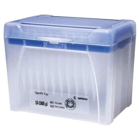 Sartorius 791003 Polypropylene Optifit Pipette Tip, Refill Pack, Sterile, Blue, 10-1000µl Volume Range, 71.5mm Length (Case of 960) in Kuwait