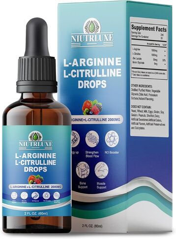 L-Arginine L-Citrulline Drops Liquid, L-Arginine for Men with Boron and Zinc, High Absorption L-Arginine L-Citrulline Supplements, Sublingual Liquid L-Arginine 1000 mg,Vegan, Non GMO, 60ml in Saudi Arabia