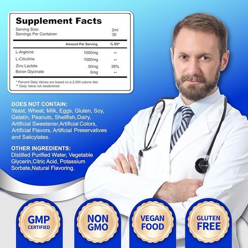 L-Arginine L-Citrulline Drops Liquid, L-Arginine for Men with Boron and Zinc, High Absorption L-Arginine L-Citrulline Supplements, Sublingual Liquid L-Arginine 1000 mg,Vegan, Non GMO, 60ml in Saudi Arabia