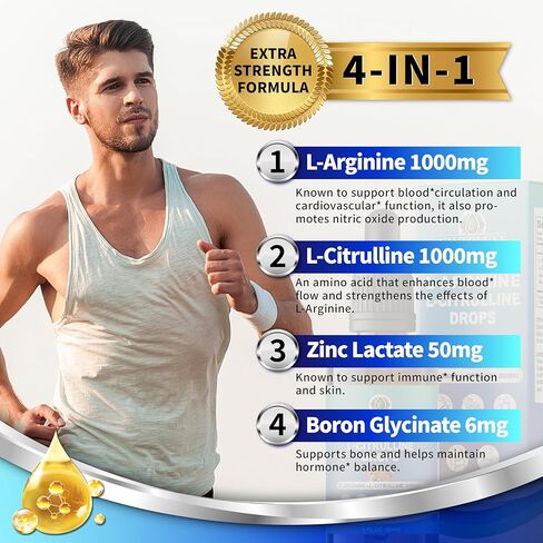 L-Arginine L-Citrulline Drops Liquid, L-Arginine for Men with Boron and Zinc, High Absorption L-Arginine L-Citrulline Supplements, Sublingual Liquid L-Arginine 1000 mg,Vegan, Non GMO, 60ml in Saudi Arabia