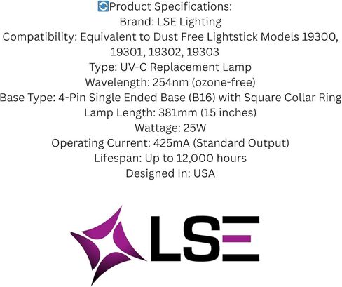 مصباح LSE Lighting UCP-16013 للأشعة فوق البنفسجية - لمبة بديلة كوارتز ممتازة مقاس 15 بوصة لأنظمة ملفات UC18S15-24 - ضوء UV-C عالي الإخراج - ترقية مثالية لنظام الهواء HVAC - مصمم في الولايات المتحدة الأمريكية in Saudi Arabia