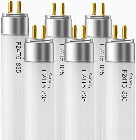 6 عبوات من مصابيح الفلورسنت F24T5/835/HO، أنبوب خطي T5 مقاس 22 بوصة، 24 وات 3500 ك، دافئ ناعم، خرج عالي 1800 لومن، 86 CRI، قاعدة G5 Mini Bi-Pi in Kuwait