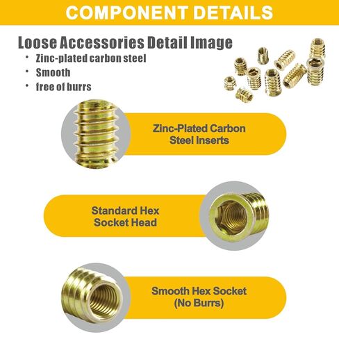 170 PCS Threaded Inserts for Wood Assortment Kit - 10 Sizes (1/4"-20, 5/16"-18, 3/8"-16) with M6/M8/M10 Hex Wrenches - Steel Inserts for Furniture Screws, Wood Furniture & Cabinet in Kuwait