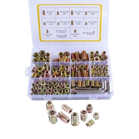 170 PCS Threaded Inserts for Wood Assortment Kit - 10 Sizes (1/4"-20, 5/16"-18, 3/8"-16) with M6/M8/M10 Hex Wrenches - Steel Inserts for Furniture Screws, Wood Furniture & Cabinet in Kuwait