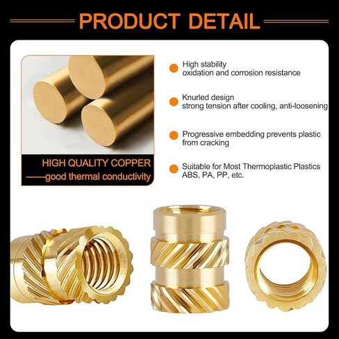 Dianrui 400 PCS Heat Set Inserts, M2/ M2.5/ M3/ M4/ M5/ M6 Threaded Inserts, Brass Metric knurled Nuts Assortment Kit, M3 Threaded Insert for Plastic/ 3D Printer Accessories in Saudi Arabia