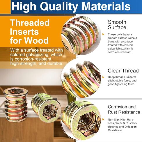 3/8"-16 × 25 مم إدراجات مترابطة للخشب، صواميل إدراج محرك سداسي لإصلاح الأثاث، 12 عبوة in Kuwait