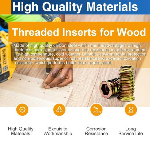 3/8"-16 × 25 مم إدراجات مترابطة للخشب، صواميل إدراج محرك سداسي لإصلاح الأثاث، 12 عبوة in Kuwait