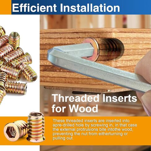 3/8"-16 × 25 مم إدراجات مترابطة للخشب، صواميل إدراج محرك سداسي لإصلاح الأثاث، 12 عبوة in Kuwait