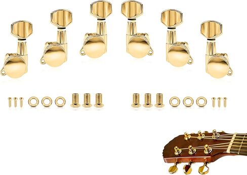 Guitar Locking Tuners 6 Inline,Lock String Tuning Key Pegs,guitar machine heads with Hexagonal Handle Replacement for ST TL LP Style Electric,Folk or Acoustic Guitars (Gold, 3 Left +3 Right) in Kuwait