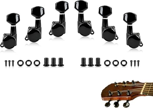 Guitar Locking Tuners 6 Inline,Lock String Tuning Key Pegs,guitar machine heads with Hexagonal Handle Replacement for ST TL LP Style Electric,Folk or Acoustic Guitars (Gold, 3 Left +3 Right) in Kuwait