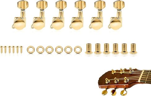 Guitar Locking Tuners 6 Inline,Lock String Tuning Key Pegs,guitar machine heads with Hexagonal Handle Replacement for ST TL LP Style Electric,Folk or Acoustic Guitars (Gold, 3 Left +3 Right) in Kuwait
