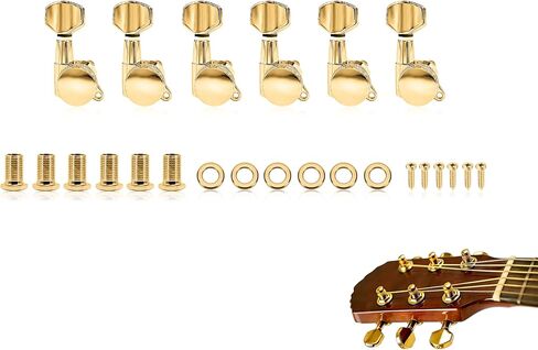 Guitar Locking Tuners 6 Inline,Lock String Tuning Key Pegs,guitar machine heads with Hexagonal Handle Replacement for ST TL LP Style Electric,Folk or Acoustic Guitars (Gold, 3 Left +3 Right) in Kuwait
