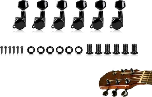 Guitar Locking Tuners 6 Inline,Lock String Tuning Key Pegs,guitar machine heads with Hexagonal Handle Replacement for ST TL LP Style Electric,Folk or Acoustic Guitars (Gold, 3 Left +3 Right) in Kuwait
