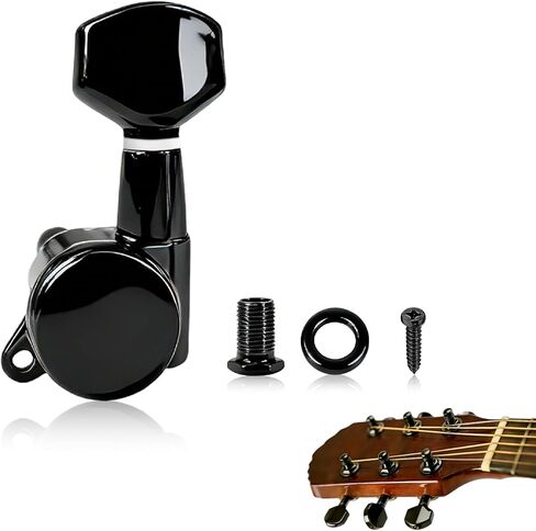 Guitar Locking Tuners 6 Inline,Lock String Tuning Key Pegs,guitar machine heads with Hexagonal Handle Replacement for ST TL LP Style Electric,Folk or Acoustic Guitars (Gold, 3 Left +3 Right) in Kuwait