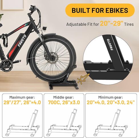 Favoto Bike Stand for E-Bikes, Road & Mountain Bicycles – Adjustable Indoor Floor Garage Storage Rack for 20"-29" Bikes and Fat Tires up to 4.0" in Kuwait