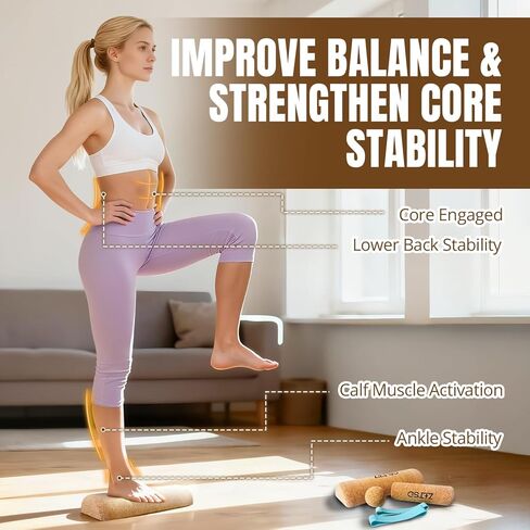 Natural Cork Balance Board Kit - 4-in-1 Foot & Ankle Strengthener with Half-Cylinder Boards, Mini Roller, Massage Ball & Toe Resistance Bands - Portable Balance Trainer for Home, Office & Gym in Saudi Arabia