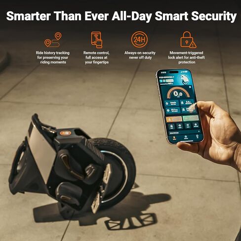 INMOTION V12S City Commuter Electric Unicycle - Upgraded 120km Range EUC with 4.3" Touchscreen & Anti-Theft Alarm, 90mm Suspension for Potholes - UL2272 Certified, IPX6 Waterproof Electric Unicycle for Urban Riding in Kuwait