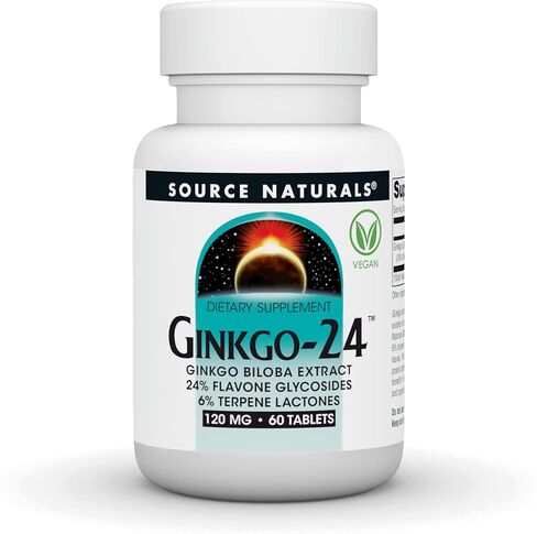 Source Naturals Ginkgo-24 - مستخلص الجنكة بيلوبا 120 مجم يدعم حدة العقلية - 60 قرصًا in Saudi Arabia