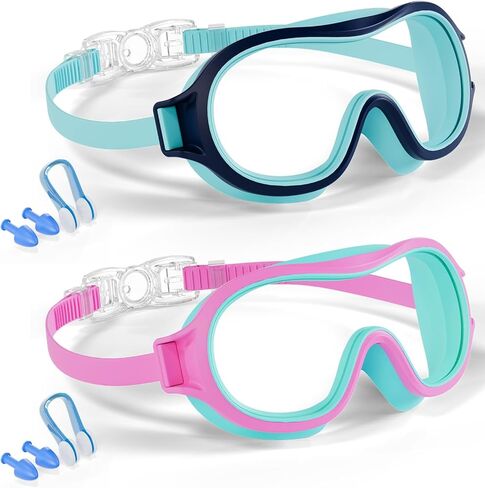 Aegend 2 Pack Swim goggles for Kids 3-15, Anti-Fog Anti-UV Wide Vision Waterproof, No leak Swimming goggles for Boys Girls in Kuwait