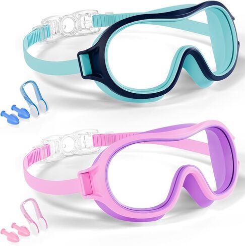 Aegend 2 Pack Swim goggles for Kids 3-15, Anti-Fog Anti-UV Wide Vision Waterproof, No leak Swimming goggles for Boys Girls in Kuwait