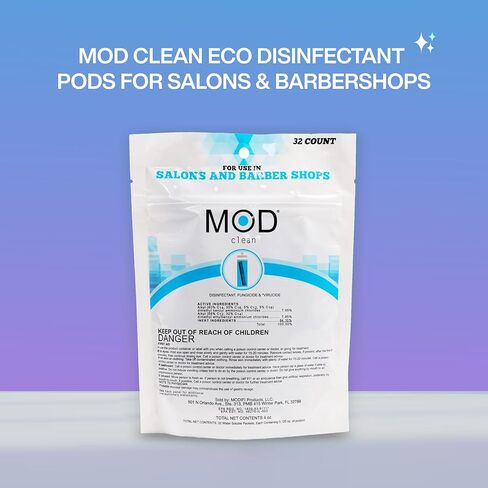 Mod Clean Disinfectant Pods – Hospital Grade, EPA Approved, Water-Soluble Cleaning Solution for Clippers, Nail Tools, Spa Equipment, Barber, Hair Stylists, Salons, Aestheticians & Professionals (32ct) in Kuwait