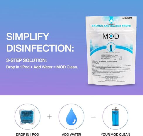 Mod Clean Disinfectant Pods – Hospital Grade, EPA Approved, Water-Soluble Cleaning Solution for Clippers, Nail Tools, Spa Equipment, Barber, Hair Stylists, Salons, Aestheticians & Professionals (32ct) in Kuwait
