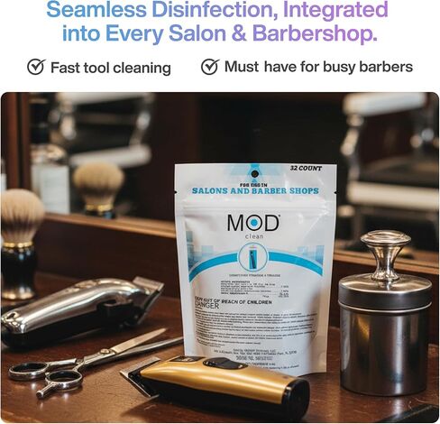 Mod Clean Disinfectant Pods – Hospital Grade, EPA Approved, Water-Soluble Cleaning Solution for Clippers, Nail Tools, Spa Equipment, Barber, Hair Stylists, Salons, Aestheticians & Professionals (32ct) in Kuwait