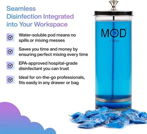 Mod Clean Disinfectant Pods – Hospital Grade, EPA Approved, Water-Soluble Cleaning Solution for Clippers, Nail Tools, Spa Equipment, Barber, Hair Stylists, Salons, Aestheticians & Professionals (32ct) in Kuwait