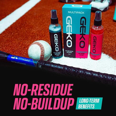 Geko Bubbletack Baseball and Softball Grip Spray Multipack with Geko 2 in 1 Grip Restore & Cleaner–Non Resin Grip Enhancing System for Bat Speed, Control and Exit Velocity-NOT for Athletic Tape in Kuwait