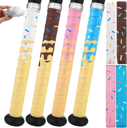 2/4 Pack Ice Cream Drip Baseball Bat Grip Tapes, 0.5mm/1.1mm/1.75mm Precut Pro Feel Batting Wrap for Baseball/Softball Bat Non-Slip Sweat Absorbent for Player Coach Game Training in Saudi Arabia