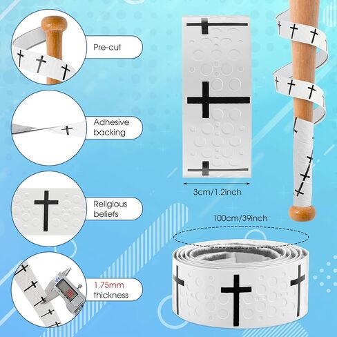 Cross Baseball Bat Grip Tape 1.75mm Precut - Full Adhesive Bat Wraps for Baseball/Softball/Cricket| Batting Grip Tape with Enhanced Thickness & Religious Design in Saudi Arabia