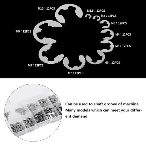 304 Stainless Steel E Clip Retaining Snap Ring Circlip Kit, Silver 1.5-10mm, and Easy to Install, Can be Used for Shaft Grooves of Machines in Saudi Arabia