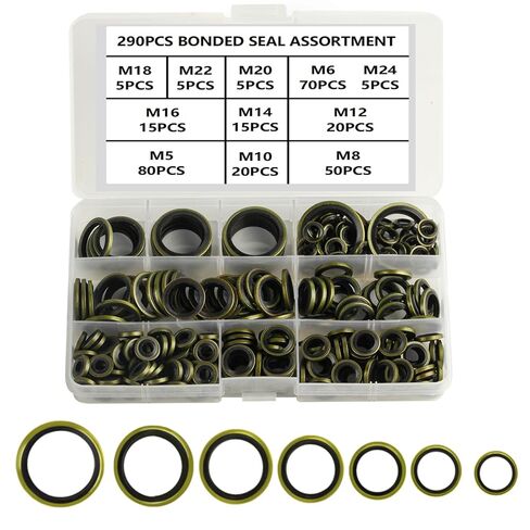 290 Pcs Metric Bonded Sealing Washers, NBR Rubber Metal Oil Drain Plug Washer, M5 M6 M8 M10 M12 M14 M16 M18 M20 M22 M24 Oil Drain Plug Gasket Assortment, Self-Centred Bonded Sealing Gasket Washers in Saudi Arabia