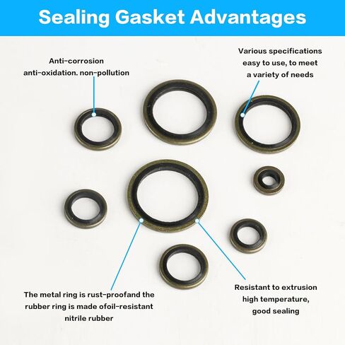 290 Pcs Metric Bonded Sealing Washers, NBR Rubber Metal Oil Drain Plug Washer, M5 M6 M8 M10 M12 M14 M16 M18 M20 M22 M24 Oil Drain Plug Gasket Assortment, Self-Centred Bonded Sealing Gasket Washers in Saudi Arabia