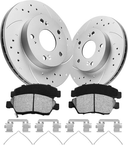 Brake Pads And Rotors Kit Compatible With 2006-2011 Honda Civic, Front Automotive Replacement Brake Kits 31311 D1578-8791 Drilled And Slotted Rotors Geomet Ceramic Brake Pads 262mm(10.3in) in Kuwait