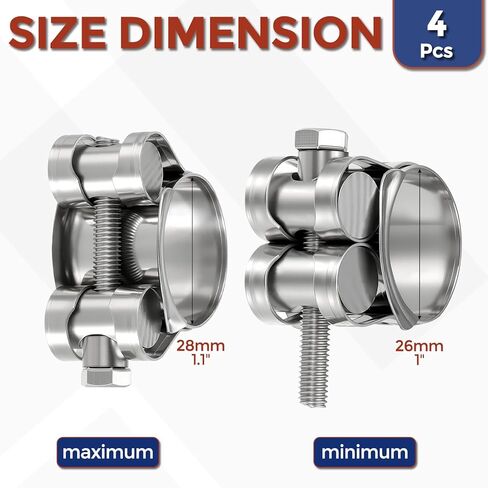 2Pcs 304 Stainless Steel T-Bolt Hose Clamp, Adjustable OD Range 4.4" to 4.8" (113-121mm) Heavy Duty Pipe Strap Clamp, Metal Fuel Line Clamping for Automotive, Plumbing, Industrial in Kuwait