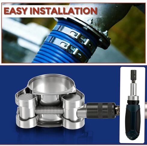 2Pcs 304 Stainless Steel T-Bolt Hose Clamp, Adjustable OD Range 4.4" to 4.8" (113-121mm) Heavy Duty Pipe Strap Clamp, Metal Fuel Line Clamping for Automotive, Plumbing, Industrial in Kuwait