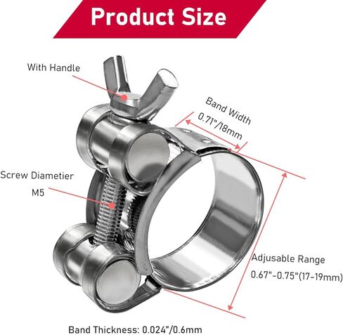 T-bolt Hose Clamps with Handle-304 Stainless Steel Intercooler Pipe Tube Clamp, 17-19mm(0.67-0.75") OD Range Adjustable Heavy Duty Hose Clamp, 4 Pack in Kuwait