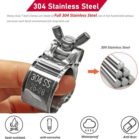 T-bolt Hose Clamps with Handle-304 Stainless Steel Intercooler Pipe Tube Clamp, 17-19mm(0.67-0.75") OD Range Adjustable Heavy Duty Hose Clamp, 4 Pack in Kuwait