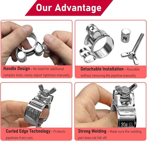 T-bolt Hose Clamps with Handle-304 Stainless Steel Intercooler Pipe Tube Clamp, 17-19mm(0.67-0.75") OD Range Adjustable Heavy Duty Hose Clamp, 4 Pack in Kuwait
