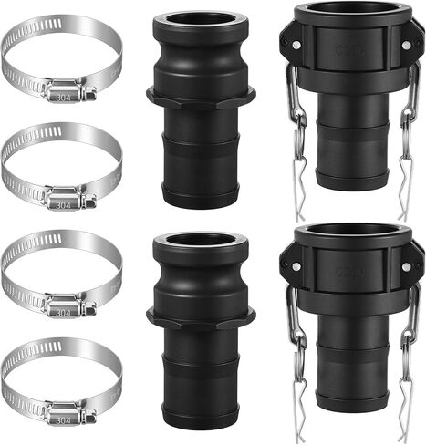 مجموعتان من تركيبات Camlock من النوع C&E مقاس 1 بوصة من مادة البولي بروبيلين ومجموعة أدوات تركيب خرطوم الأخدود تتضمن قفل كاميرا اقتران أنثى 1 بوصة، ومحول ذكر Camlock مقاس 1 بوصة، وحشية، ومشابك خرطوم للأغراض الصناعية in Kuwait