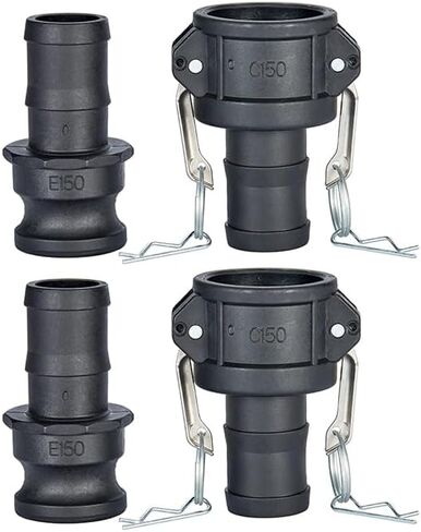 2 pcs Polypropylene Camlock Fittings (1-1/2" part C Female Coupler x Hose End) Cam and Groove Hose Fittings + 2 pcs PP Cam Lock Fitting (1-1/2" part E Male adapter x Hose End) in Saudi Arabia