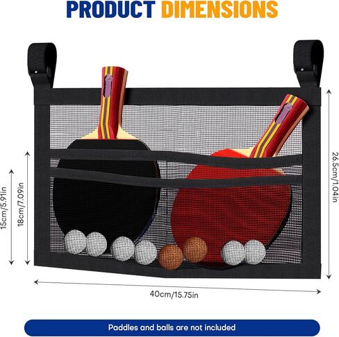 Nezylaf Ping Pong Paddle Holder, Hanging Mesh Storage Bag for Table Tennis Rackets & Balls, Under Table Organizer with Adjustable Straps, Fits Pickleball Paddles in Kuwait