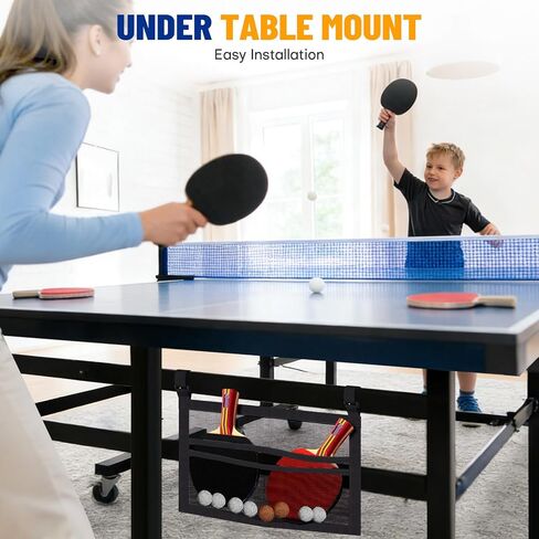 Nezylaf Ping Pong Paddle Holder, Hanging Mesh Storage Bag for Table Tennis Rackets & Balls, Under Table Organizer with Adjustable Straps, Fits Pickleball Paddles in Kuwait