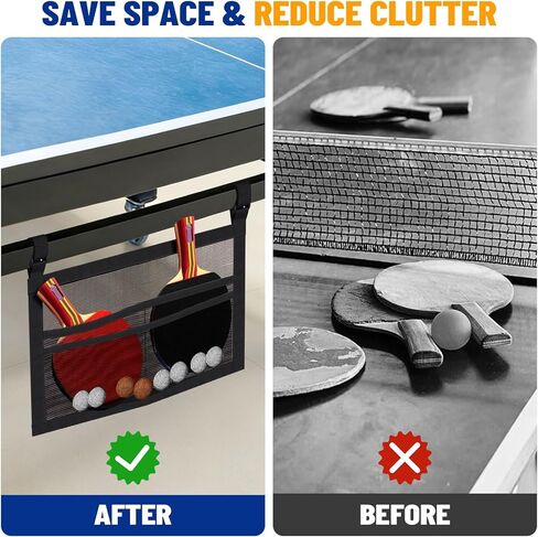 Nezylaf Ping Pong Paddle Holder, Hanging Mesh Storage Bag for Table Tennis Rackets & Balls, Under Table Organizer with Adjustable Straps, Fits Pickleball Paddles in Kuwait